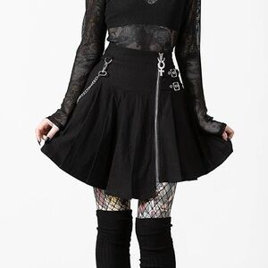 Killstar space wave black pleated gothic mini skirt size large